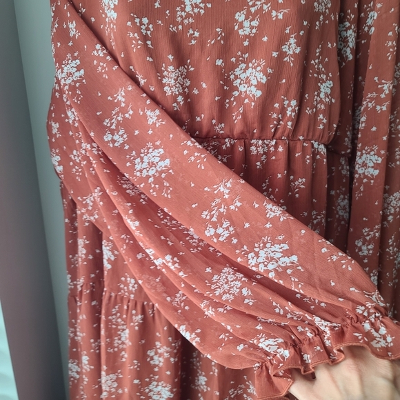 Inspired Hearts Plus Size 2X  Boho Flowy Tiered Sheer Ditsy Floral Summer Dress - Picture 7 of 14